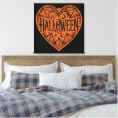 Halloween Hart, Oranje Hartvorm, Feestdag Canvas Afdruk (Insitu (Slaapkamer))