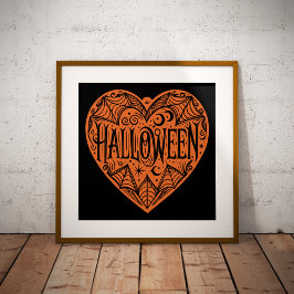 Halloween Hart, Oranje Hartvorm, Feestdag Foto Afdruk
