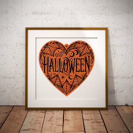 Halloween Hart, Oranje Hartvorm, Feestdag Poster