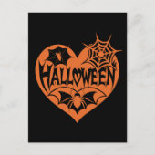 Halloween Hart, Oranje Hartvorm, Spinnenweb Briefkaart (Voorkant)