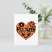 Halloween Hart, Oranje Hartvorm, Spinnenweb Briefkaart (Staand voorkant)