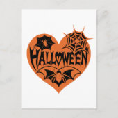 Halloween Hart, Oranje Hartvorm, Spinnenweb Briefkaart (Voorkant)