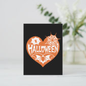 Halloween Hart, Oranje Hartvorm, Spinnenweb Briefkaart (Staand voorkant)