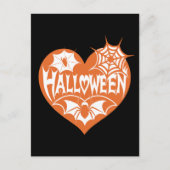 Halloween Hart, Oranje Hartvorm, Spinnenweb Briefkaart (Voorkant)