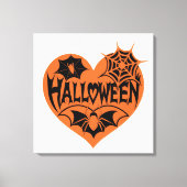 Halloween Hart, Oranje Hartvorm, Spinnenweb Canvas Afdruk (Voorkant)