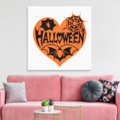 Halloween Hart, Oranje Hartvorm, Spinnenweb Canvas Afdruk (Insitu (Woonkamer))