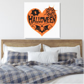 Halloween Hart, Oranje Hartvorm, Spinnenweb Canvas Afdruk (Insitu (Slaapkamer))