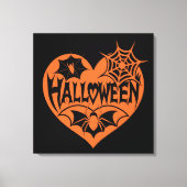 Halloween Hart, Oranje Hartvorm, Spinnenweb Canvas Afdruk (Voorkant)
