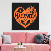 Halloween Hart, Oranje Hartvorm, Spinnenweb Canvas Afdruk (Insitu (Woonkamer))