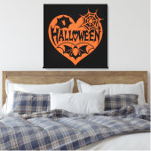 Halloween Hart, Oranje Hartvorm, Spinnenweb Canvas Afdruk (Insitu (Slaapkamer))