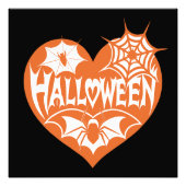 Halloween Hart, Oranje Hartvorm, Spinnenweb Foto Afdruk (Voorkant)