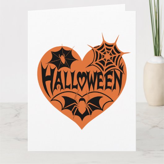Halloween Hart, Oranje Hartvorm, Spinnenweb Kaart (Voorkant)
