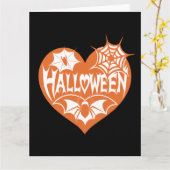 Halloween Hart, Oranje Hartvorm, Spinnenweb Kaart (Gele Bloem)