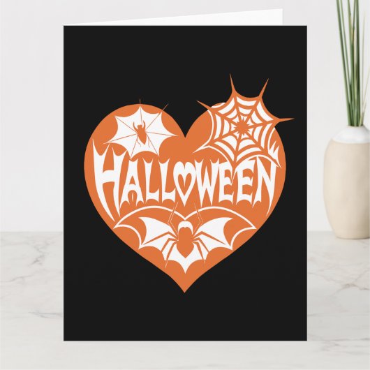Halloween Hart, Oranje Hartvorm, Spinnenweb Kaart (Voorkant)