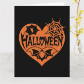 Halloween Hart, Oranje Hartvorm, Spinnenweb Kaart (Gele Bloem)