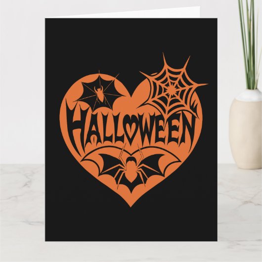 Halloween Hart, Oranje Hartvorm, Spinnenweb Kaart (Voorkant)