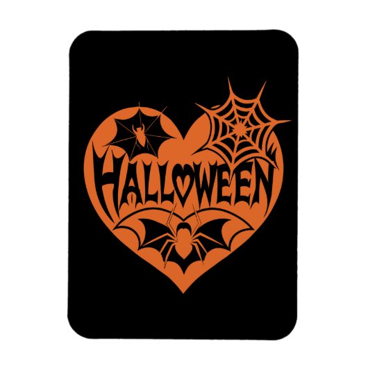 Halloween Hart, Oranje Hartvorm, Spinnenweb Magneet (Verticaal)