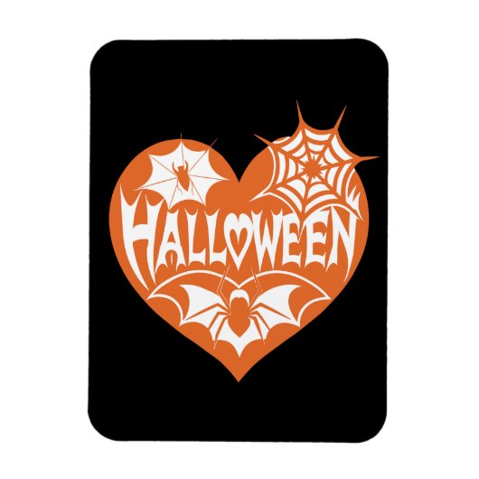 Halloween Hart, Oranje Hartvorm, Spinnenweb Magneet (Verticaal)