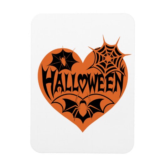 Halloween Hart, Oranje Hartvorm, Spinnenweb Magneet (Verticaal)