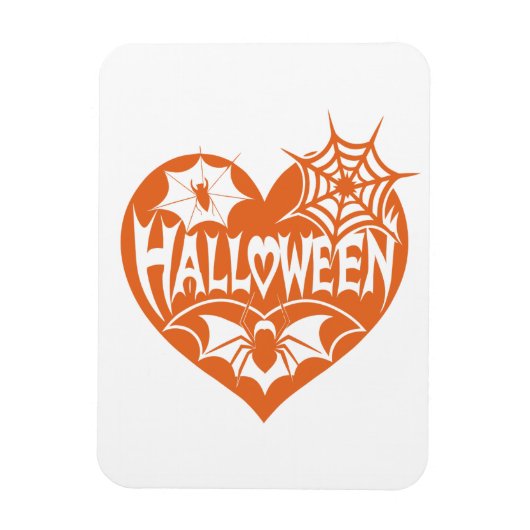 Halloween Hart, Oranje Hartvorm, Spinnenweb Magneet (Verticaal)