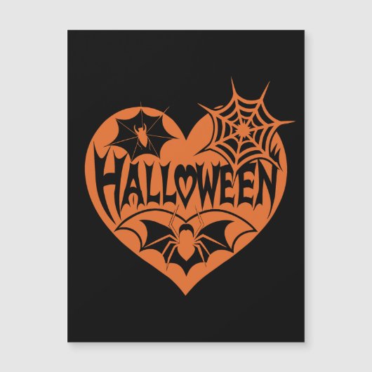 Halloween Hart, Oranje Hartvorm, Spinnenweb Magnetische Uitnodiging (Voorkant)