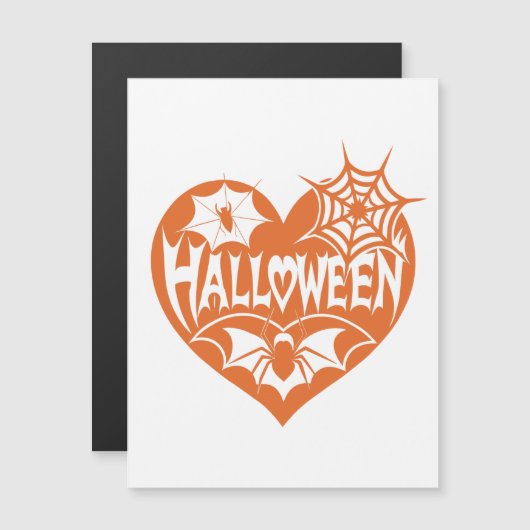 Halloween Hart, Oranje Hartvorm, Spinnenweb Magnetische Uitnodiging (Voorkant / Achterkant)