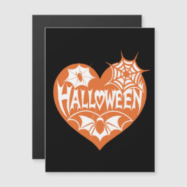 Halloween Hart, Oranje Hartvorm, Spinnenweb Magnetische Uitnodiging