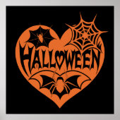 Halloween Hart, Oranje Hartvorm, Spinnenweb Poster (Voorkant)