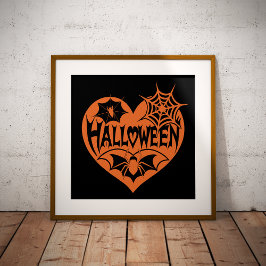 Halloween Hart, Oranje Hartvorm, Spinnenweb Poster