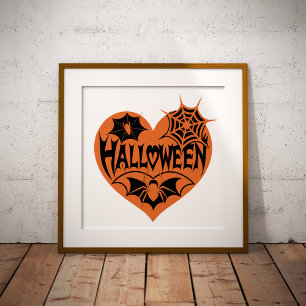 Halloween Hart, Oranje Hartvorm, Spinnenweb Poster