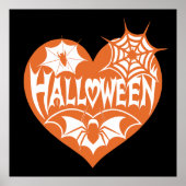 Halloween Hart, Oranje Hartvorm, Spinnenweb Poster (Voorkant)