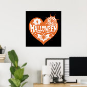 Halloween Hart, Oranje Hartvorm, Spinnenweb Poster (Thuiskantoor)