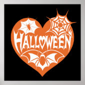 Halloween Hart, Oranje Hartvorm, Spinnenweb Poster (Voorkant)