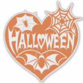 Halloween Hart, Oranje Hartvorm, Spinnenweb Sticker (Voorkant)