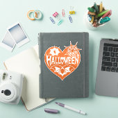 Halloween Hart, Oranje Hartvorm, Spinnenweb Sticker (iPad Cover)