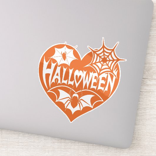 Halloween Hart, Oranje Hartvorm, Spinnenweb Sticker (Detail)
