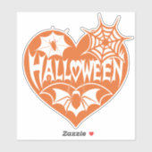 Halloween Hart, Oranje Hartvorm, Spinnenweb Sticker (Vel)