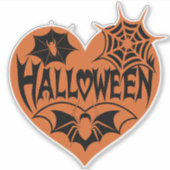 Halloween Hart, Oranje Hartvorm, Spinnenweb Sticker (Voorkant)