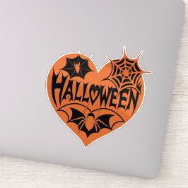 Halloween Hart, Oranje Hartvorm, Spinnenweb Sticker