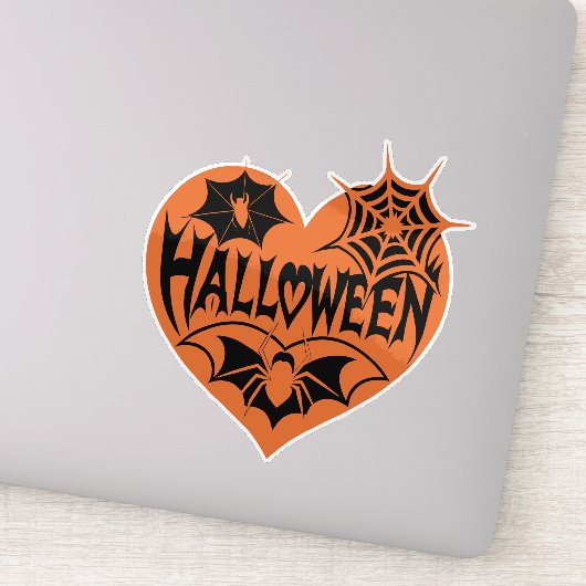 Halloween Hart, Oranje Hartvorm, Spinnenweb Sticker (Detail)