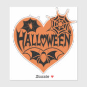 Halloween Hart, Oranje Hartvorm, Spinnenweb Sticker (Vel)