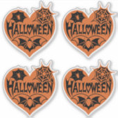 Halloween Hart, Oranje Hartvorm, Spinnenweb Sticker (Voorkant)