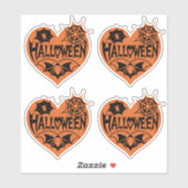 Halloween Hart, Oranje Hartvorm, Spinnenweb Sticker (Vel)