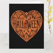 Halloween Hart, Oranje Hartvorm, Vakantie Kaart (Gele Bloem)