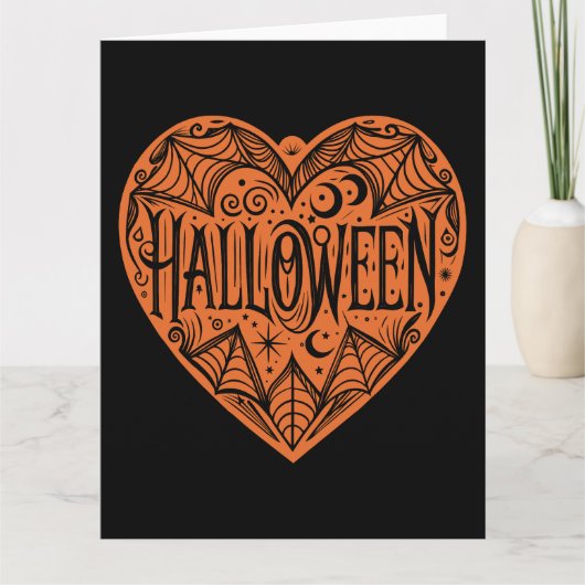 Halloween Hart, Oranje Hartvorm, Vakantie Kaart (Voorkant)
