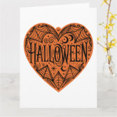 Halloween Hart, Oranje Hartvorm, Vakantie Kaart (Gele Bloem)