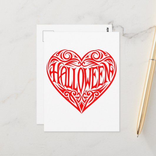 Halloween Hart, Rode Hart, Feestdag Briefkaart (Voorkant / Achterkant in situ)