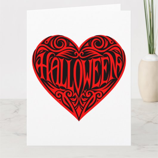 Halloween Hart, Rode Hart, Feestdag Kaart (Voorkant)