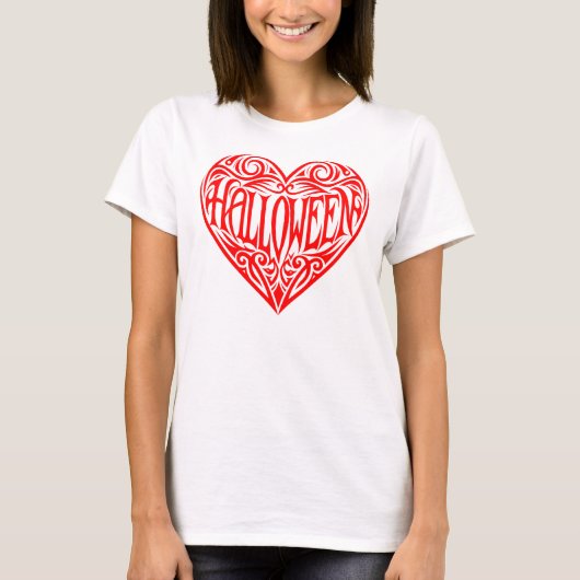 Halloween Hart, Rode Hart, Feestdag T-shirt (Voorkant)