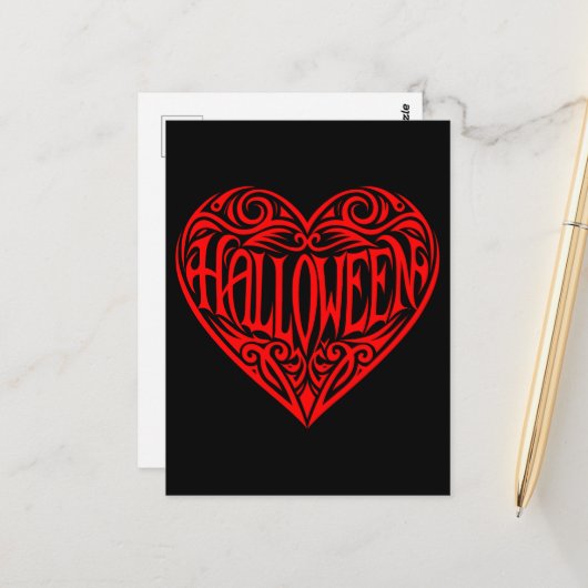 Halloween Hart, Rode Hart, Vakantie Briefkaart (Voorkant / Achterkant in situ)